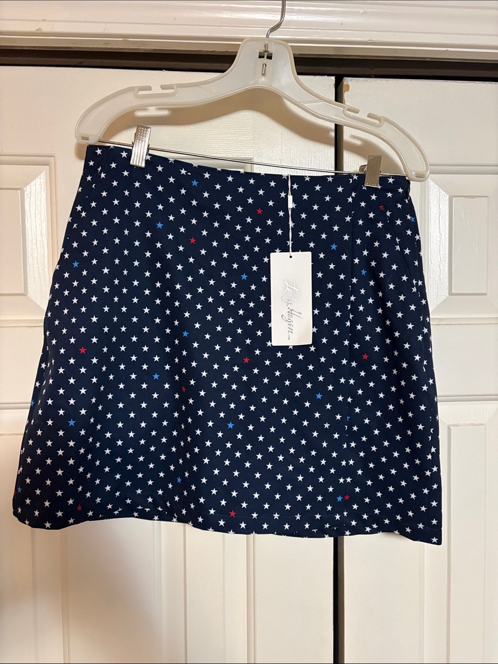 Lady Hagen Navy Mini Shorts with White Star Print and Red Accent Stars